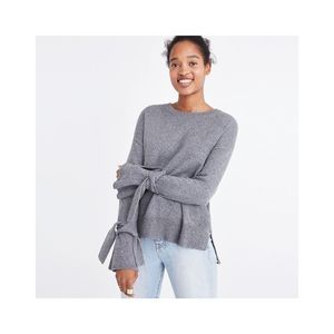 Madewell Tie Cuff Crew Neck Pullover Sweater Long Sleeve Size M Gray Soft Cozy
